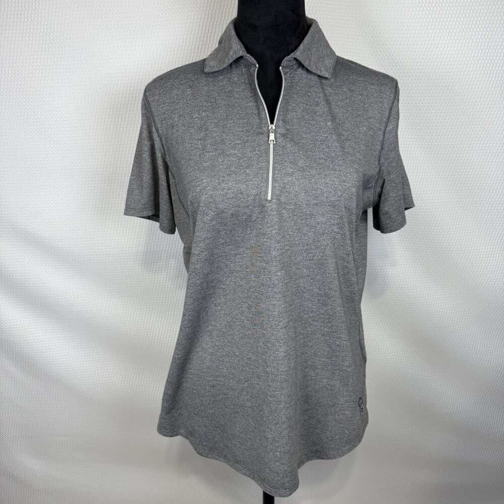 Kate Lord Short Sleeve 1/4 Zip Golf Activewear Shirt Gray Sz Medium CFC Emblem